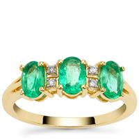 Zambian Emerald Ring with Diamond in 9K Gold 1.35cts