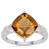 Cognac Quartz Ring with White Zircon in Sterling Silver 4.35cts