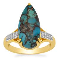 Egyptian Turquoise Ring with White Zircon in Gold Plated Sterling Silver 7.85cts