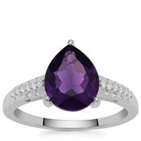 Zambian Amethyst Ring with White Zircon in Sterling Silver 2.20cts
