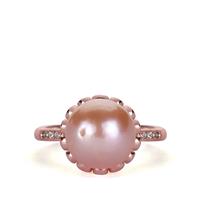 Naturally Papaya Cultured Pearl Ring with White Topaz in Rose Gold Tone Sterling Silver (10mm)