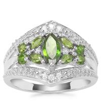 Chrome Diopside Ring with White Zircon in Sterling Silver 1.71cts