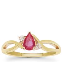 Montepuez Ruby Ring with White Zircon in 9K Gold 0.55ct