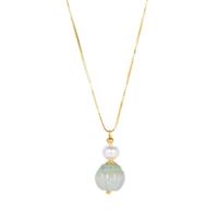 Green Jadeite Necklace with Kaori Cultured Pearl in Gold Tone Sterling Silver