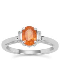Mandarin Garnet Ring with White Zircon in Sterling Silver 1.28cts