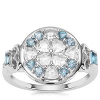 London Blue, White Topaz Ring with White Zircon in Sterling Silver 1.50cts