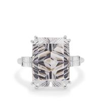Sahl Cut Optic Quartz Ring with White Zircon in Sterling Silver 11.30cts