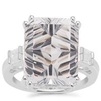 Sahl Cut Optic Quartz Ring with White Zircon in Sterling Silver 11.30cts
