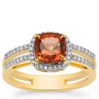 Congo Peach Tourmaline Ring with Diamond in 18K Gold 1.75cts