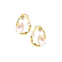 Kaori Cultured Pearl Earrings with White Topaz in Gold Tone Sterling Silver