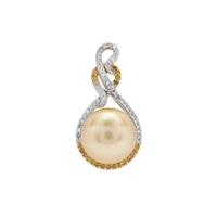 Golden South Sea Cultured Pearl, White Pendant with Yellow Diamond in 9K Gold (13mm)