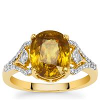 Ambilobe Sphene Ring with Diamond in 18K Gold 4.55cts