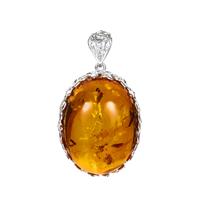 Baltic Cognac Amber Pendant in Sterling Silver (30 x 22mm)