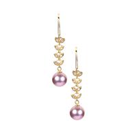 Naturally Lavender Cultured Pearl Earrings with White Topaz in Gold Flash Sterling Silver 