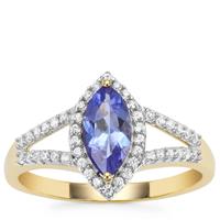 AA Tanzanite Ring with White Zircon in 9K Gold 1.10cts
