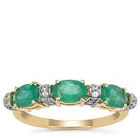 Zambian Emerald Ring with White Zircon in 9K Gold 1.63cts