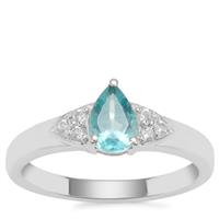 Madagascan Blue Apatite Ring with White Zircon in Sterling Silver 0.85ct