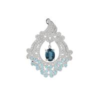 London Blue Topaz Pendant with Swiss Blue Topaz in Sterling Silver 3.77cts