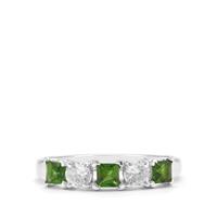Chrome Diopside Ring with White Zircon in Sterling Silver 1.03cts