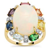 Ethiopian Opal Ring with Multi Colour Gemstone in 9K Gold 7.80cts