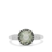 Polka Cut Prasiolite Ring with White Zircon in Sterling Silver 3.55cts