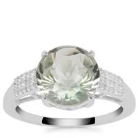 Polka Cut Prasiolite Ring with White Zircon in Sterling Silver 3.55cts