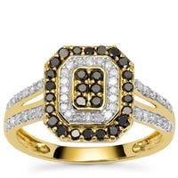 Black Diamonds Ring with White Diamonds in 9K Gold 0.75ct