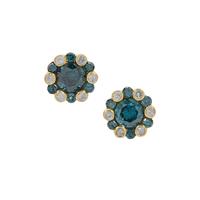 Blue Diamonds Earrings with White Diamonds in 9K Gold 0.51ct