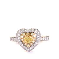 Yellow Diamonds Ring with White Diamonds in 14K Two Tone Gold 0.94cts