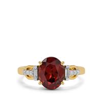 Umba Valley Red Zircon Ring with Diamond in 18K Gold 4.05cts 