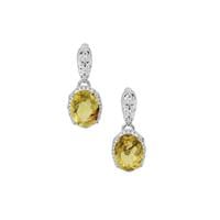  Dominican  Amber Earrings with White Zircon in Sterling Silver 1.40cts