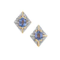 Ceylon Blue Sapphire Earrings with White Zircon in 9K Gold 1.05cts