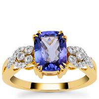 AAA Tanzanite Ring with Diamond in 18K Gold 2.15cts