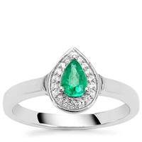 Zambian Emerald Ring with White Zircon in Platinum Plated Sterling Silver 0.50ct