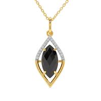 Black Spinel Pendant Necklace with White Zircon in Gold Plated Sterling Silver 7.35cts 