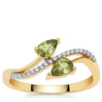 Green Dragon Demantoid Garnet Ring with White Zircon in 9K Gold 0.75ct