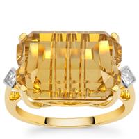 Lehrer Loom of Light Cut Champagne Quartz Ring with White Zircon in 9K Gold 12.40cts