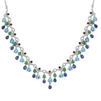 Multi Colour Gemstones Necklace in Sterling Silver 12.65cts