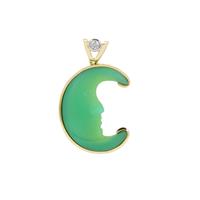 Lehrer Man in the Moon Chrysoprase Chalcedony Pendant with White Zircon in 9K Gold 14.75cts