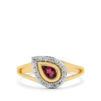 Congo Pink Tourmaline Ring with White Zircon in 9K Gold 0.70ct