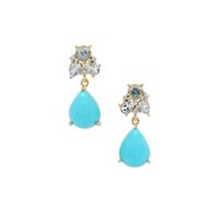 Sleeping Beauty Turquoise, Santa Maria Aquamarine Earrings with White Zircon in 9K Gold 5.35cts