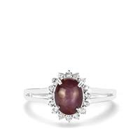 Bharat Star Ruby Ring with White Zircon in Sterling Silver 2.84cts