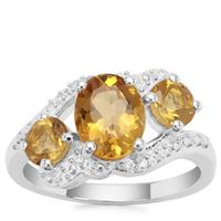 Golden Tanzanian Scapolite Ring with White Zircon in Sterling Silver 2.58cts