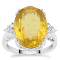 Dominican Amber Ring with White Zircon in Sterling Silver 4cts