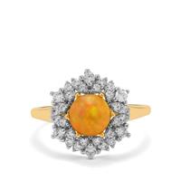Ethiopian Dark Opal Ring with White Zircon in 9K Gold 1.60cts