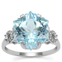 Wobito Snowflake Cut Sky Blue Topaz Ring with White Zircon in 9K White Gold 9.65cts