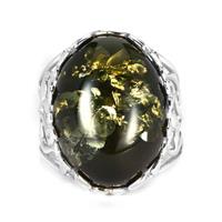 Baltic Green Amber Ring  in Sterling Silver (20 x 15mm)