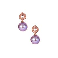 Naturally Lavender Cultured Pearl (10mm) Earrings with White Topaz in Rose Gold Tone Sterling Silver