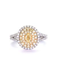 Yellow Diamonds Ring with White Diamonds in 14K Two Tone Gold 0.95cts