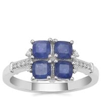 Burmese Blue Sapphire Ring with White Zircon in Sterling Silver 1.85cts